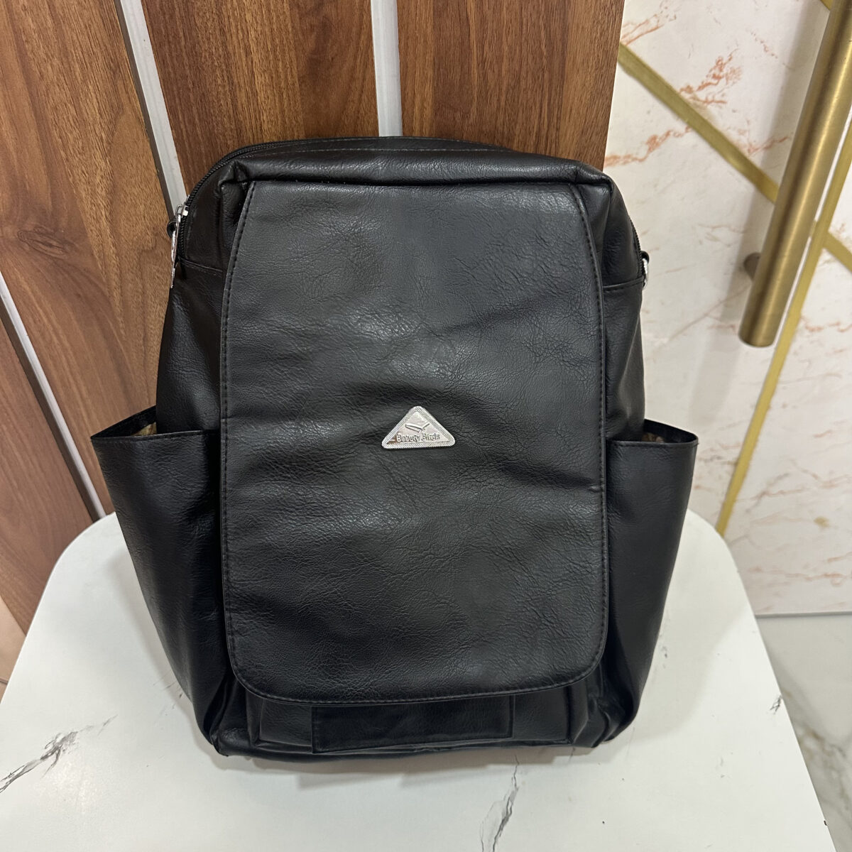 Sleek Leather Bagpack- Black - Image 2